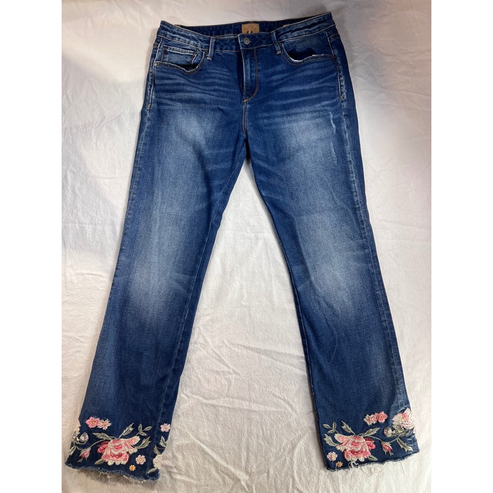 Driftwood Colette Classic Fit Floral Embroidered Raw Hem Jeans 32x26 Medium Wash